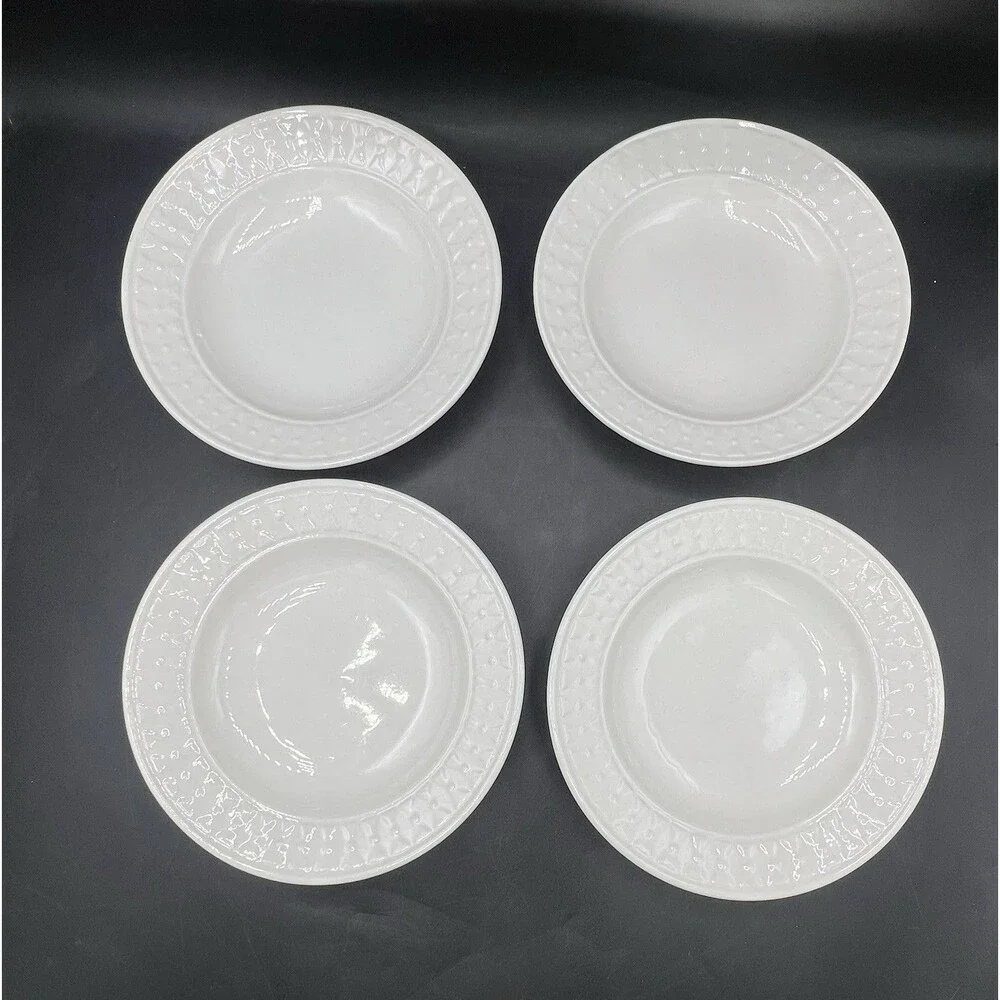 Totally Today TT012 Embossed White Fruit Bowls Set of 4 6.5” Dessert Cereal